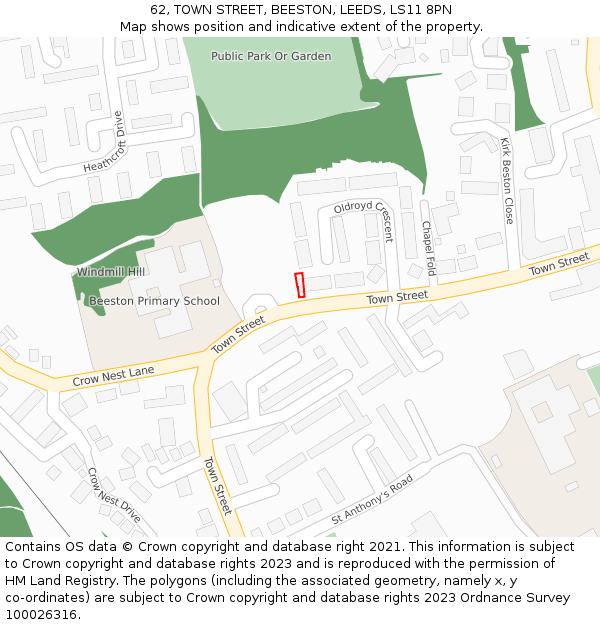 62, TOWN STREET, BEESTON, LEEDS, LS11 8PN: Location map and indicative extent of plot