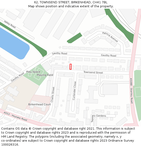 62, TOWNSEND STREET, BIRKENHEAD, CH41 7BL: Location map and indicative extent of plot