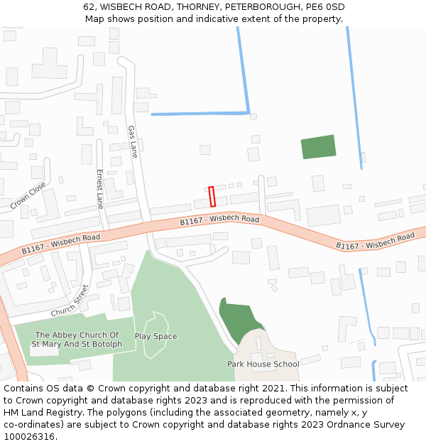 62, WISBECH ROAD, THORNEY, PETERBOROUGH, PE6 0SD: Location map and indicative extent of plot