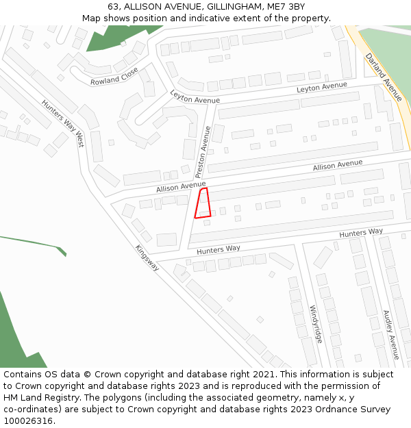 63, ALLISON AVENUE, GILLINGHAM, ME7 3BY: Location map and indicative extent of plot