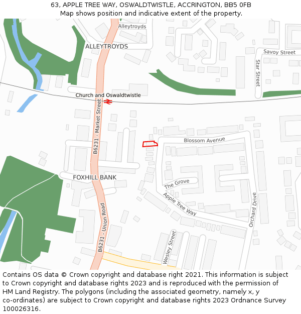 63, APPLE TREE WAY, OSWALDTWISTLE, ACCRINGTON, BB5 0FB: Location map and indicative extent of plot