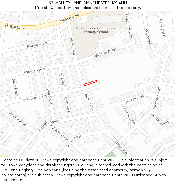 63, ASHLEY LANE, MANCHESTER, M9 4NU: Location map and indicative extent of plot