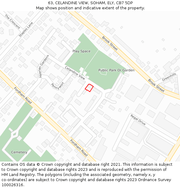63, CELANDINE VIEW, SOHAM, ELY, CB7 5DP: Location map and indicative extent of plot