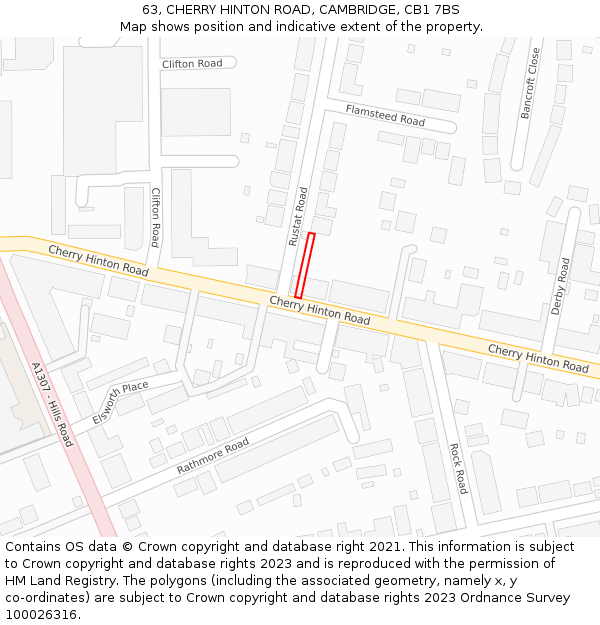 63, CHERRY HINTON ROAD, CAMBRIDGE, CB1 7BS: Location map and indicative extent of plot