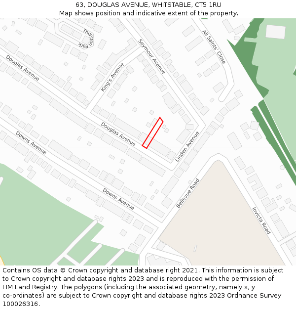 63, DOUGLAS AVENUE, WHITSTABLE, CT5 1RU: Location map and indicative extent of plot