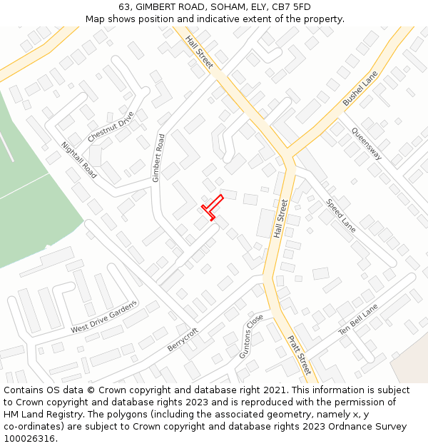 63, GIMBERT ROAD, SOHAM, ELY, CB7 5FD: Location map and indicative extent of plot