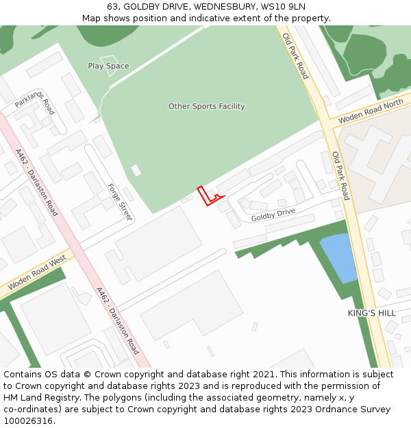 63, GOLDBY DRIVE, WEDNESBURY, WS10 9LN: Location map and indicative extent of plot