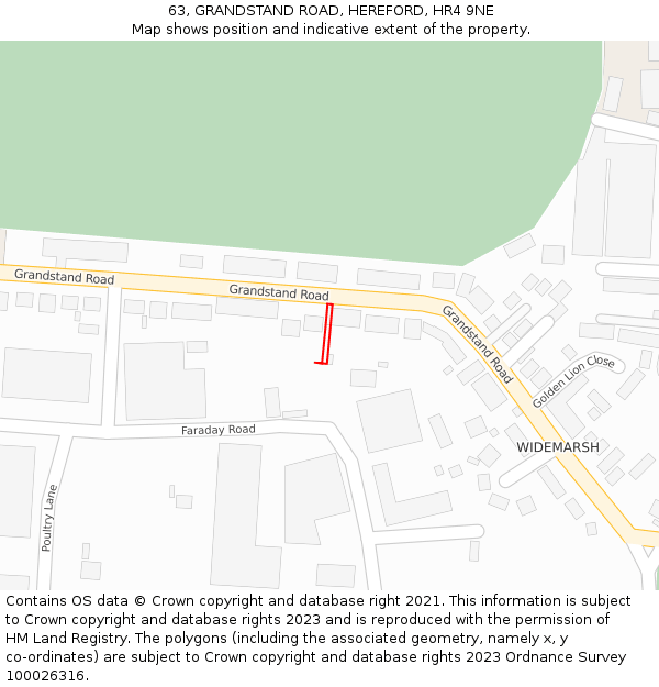 63, GRANDSTAND ROAD, HEREFORD, HR4 9NE: Location map and indicative extent of plot