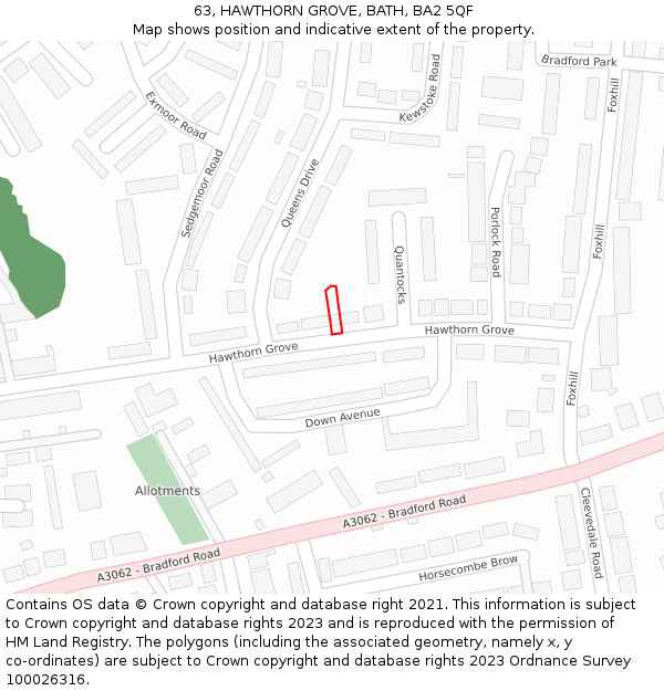 63, HAWTHORN GROVE, BATH, BA2 5QF: Location map and indicative extent of plot