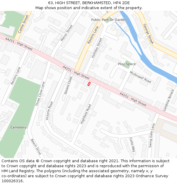 63, HIGH STREET, BERKHAMSTED, HP4 2DE: Location map and indicative extent of plot