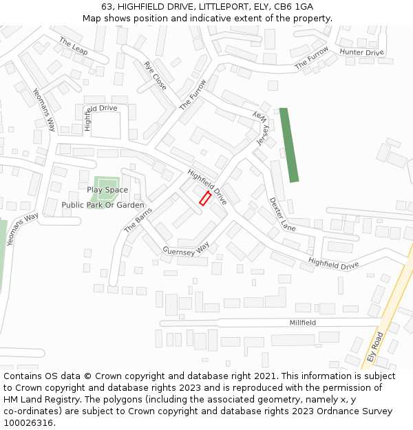 63, HIGHFIELD DRIVE, LITTLEPORT, ELY, CB6 1GA: Location map and indicative extent of plot
