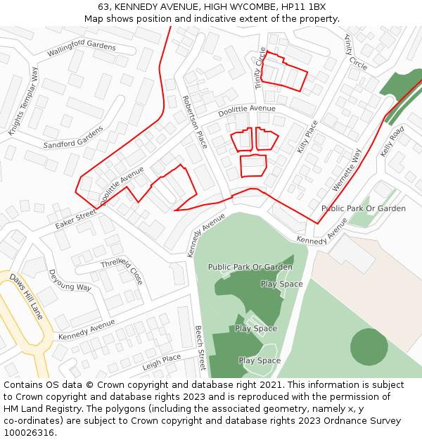 63, KENNEDY AVENUE, HIGH WYCOMBE, HP11 1BX: Location map and indicative extent of plot