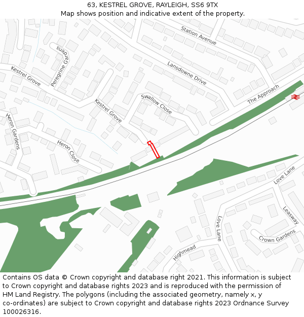 63, KESTREL GROVE, RAYLEIGH, SS6 9TX: Location map and indicative extent of plot
