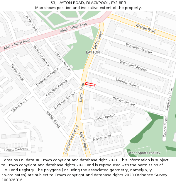 63, LAYTON ROAD, BLACKPOOL, FY3 8EB: Location map and indicative extent of plot