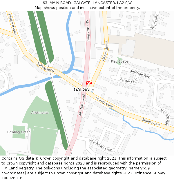 63, MAIN ROAD, GALGATE, LANCASTER, LA2 0JW: Location map and indicative extent of plot