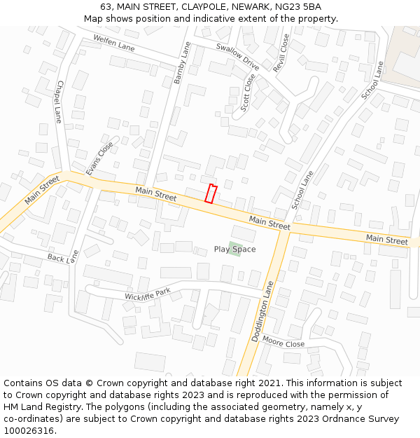 63, MAIN STREET, CLAYPOLE, NEWARK, NG23 5BA: Location map and indicative extent of plot