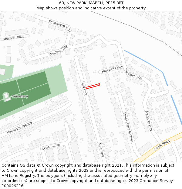 63, NEW PARK, MARCH, PE15 8RT: Location map and indicative extent of plot