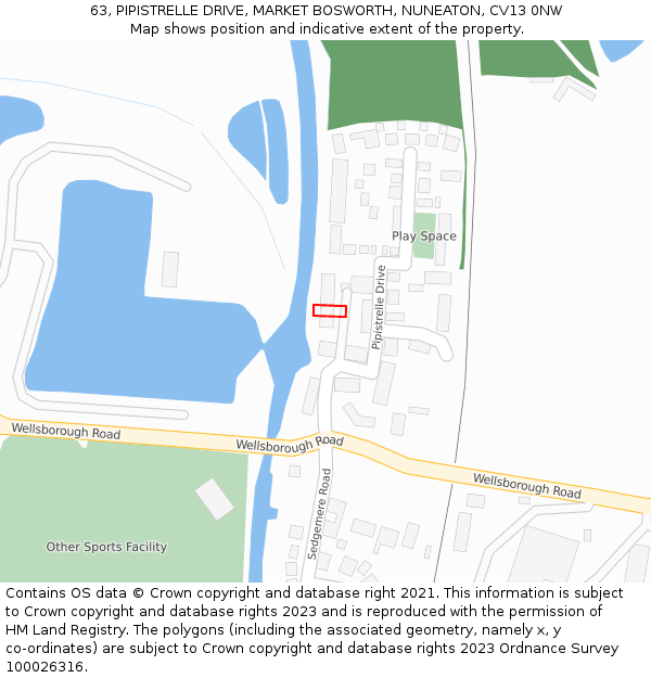 63, PIPISTRELLE DRIVE, MARKET BOSWORTH, NUNEATON, CV13 0NW: Location map and indicative extent of plot