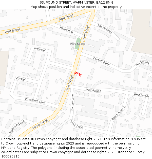 63, POUND STREET, WARMINSTER, BA12 8NN: Location map and indicative extent of plot
