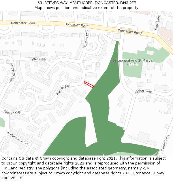 63, REEVES WAY, ARMTHORPE, DONCASTER, DN3 2FB: Location map and indicative extent of plot