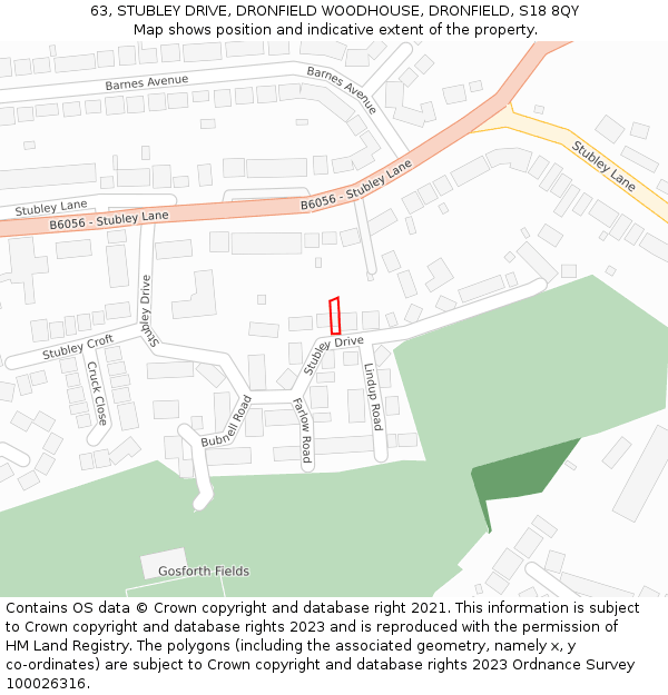 63, STUBLEY DRIVE, DRONFIELD WOODHOUSE, DRONFIELD, S18 8QY: Location map and indicative extent of plot