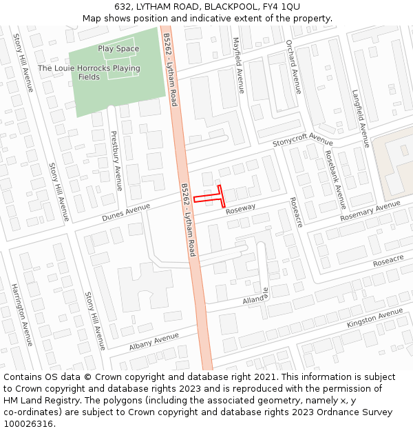 632, LYTHAM ROAD, BLACKPOOL, FY4 1QU: Location map and indicative extent of plot