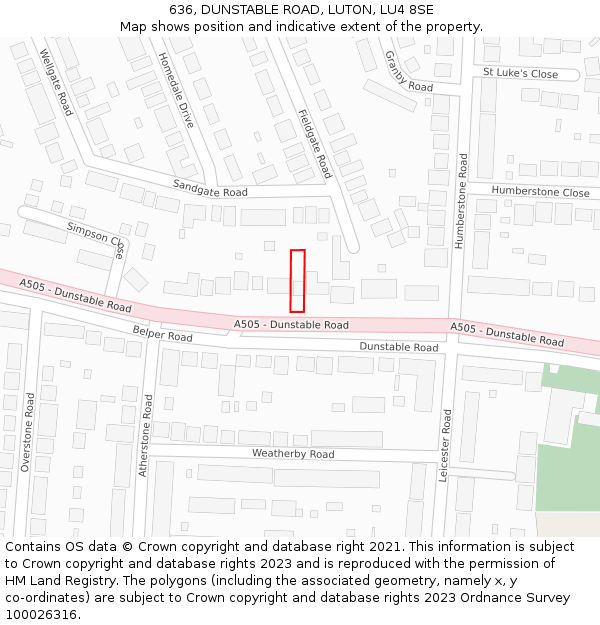 636, DUNSTABLE ROAD, LUTON, LU4 8SE: Location map and indicative extent of plot