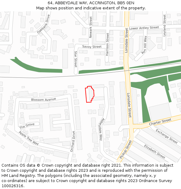 64, ABBEYDALE WAY, ACCRINGTON, BB5 0EN: Location map and indicative extent of plot