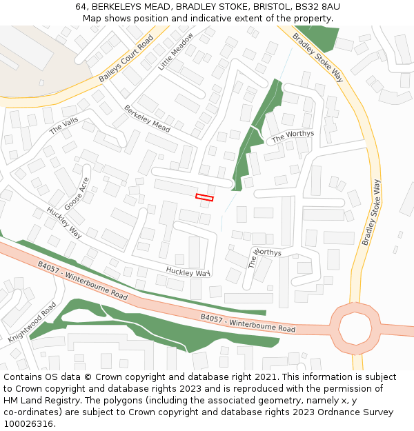 64, BERKELEYS MEAD, BRADLEY STOKE, BRISTOL, BS32 8AU: Location map and indicative extent of plot