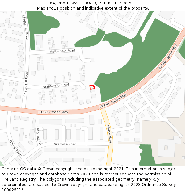 64, BRAITHWAITE ROAD, PETERLEE, SR8 5LE: Location map and indicative extent of plot