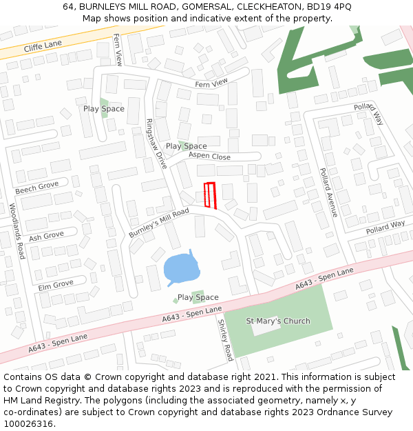 64, BURNLEYS MILL ROAD, GOMERSAL, CLECKHEATON, BD19 4PQ: Location map and indicative extent of plot