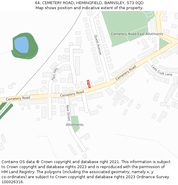 64, CEMETERY ROAD, HEMINGFIELD, BARNSLEY, S73 0QD: Location map and indicative extent of plot