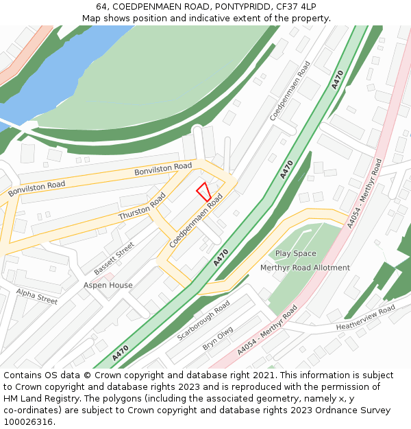 64, COEDPENMAEN ROAD, PONTYPRIDD, CF37 4LP: Location map and indicative extent of plot