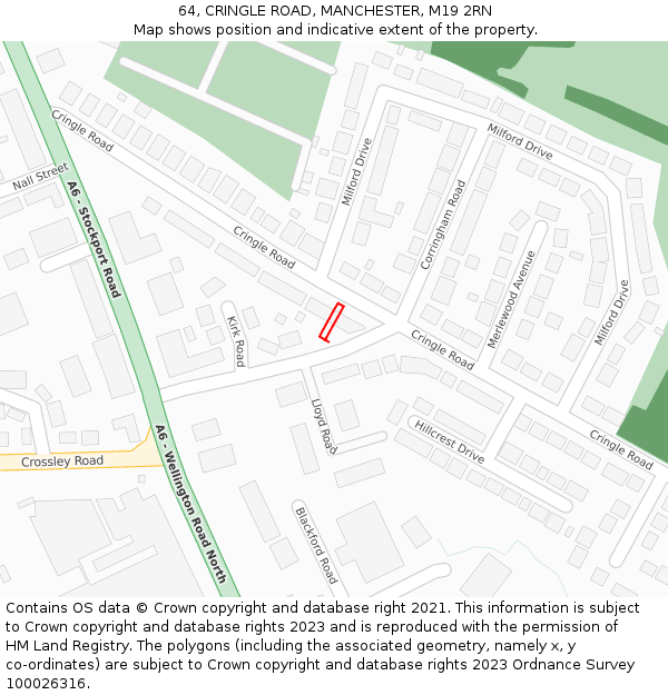 64, CRINGLE ROAD, MANCHESTER, M19 2RN: Location map and indicative extent of plot