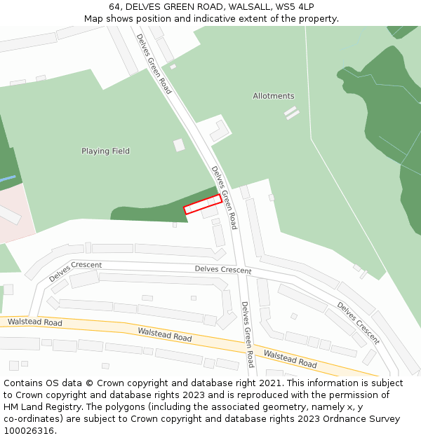 64, DELVES GREEN ROAD, WALSALL, WS5 4LP: Location map and indicative extent of plot