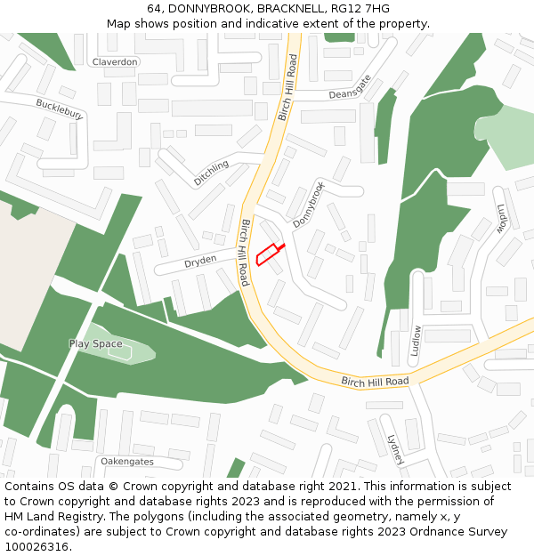 64, DONNYBROOK, BRACKNELL, RG12 7HG: Location map and indicative extent of plot