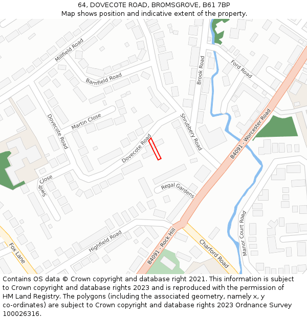 64, DOVECOTE ROAD, BROMSGROVE, B61 7BP: Location map and indicative extent of plot