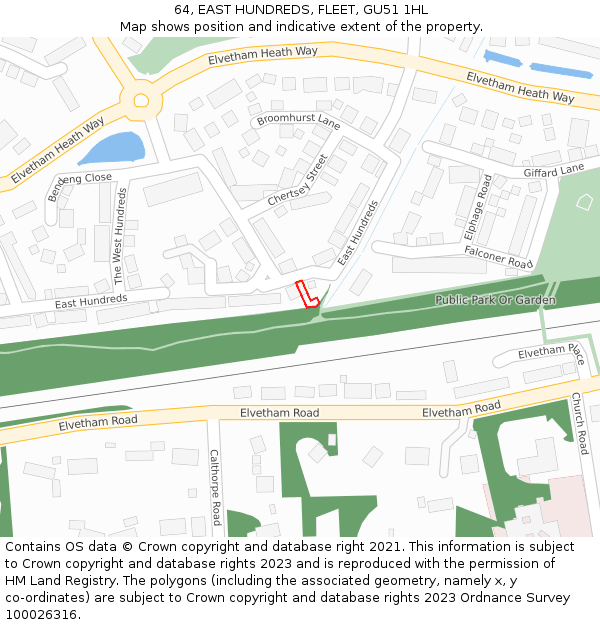 64, EAST HUNDREDS, FLEET, GU51 1HL: Location map and indicative extent of plot