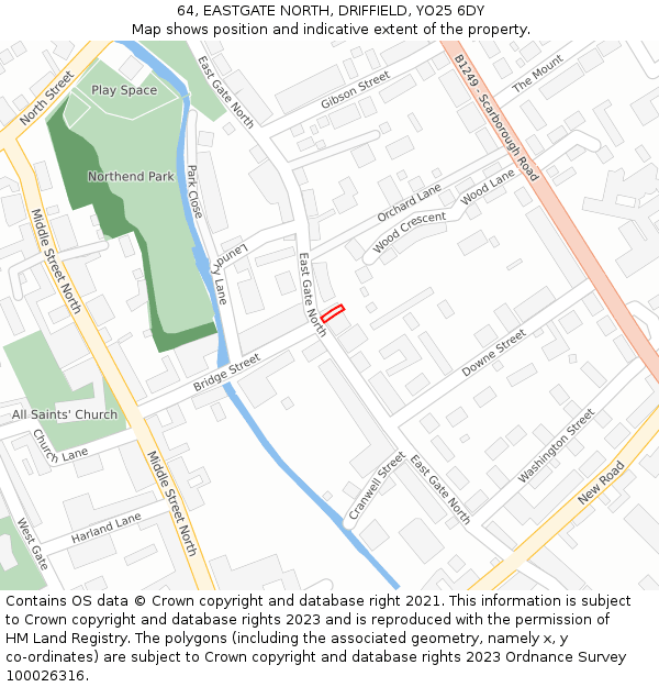 64, EASTGATE NORTH, DRIFFIELD, YO25 6DY: Location map and indicative extent of plot