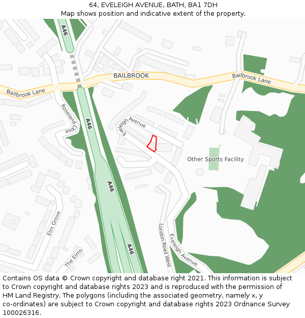 64, EVELEIGH AVENUE, BATH, BA1 7DH: Location map and indicative extent of plot
