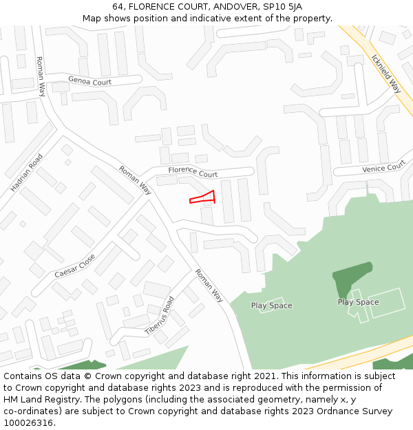 64, FLORENCE COURT, ANDOVER, SP10 5JA: Location map and indicative extent of plot