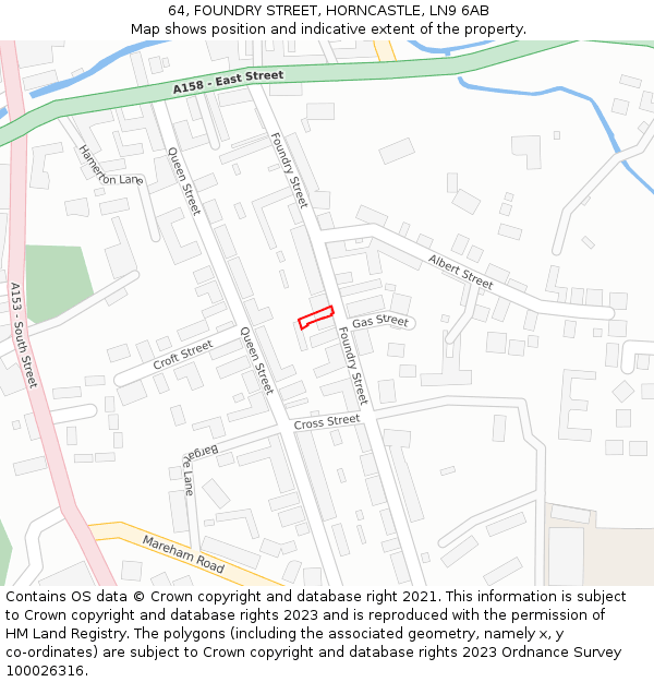 64, FOUNDRY STREET, HORNCASTLE, LN9 6AB: Location map and indicative extent of plot