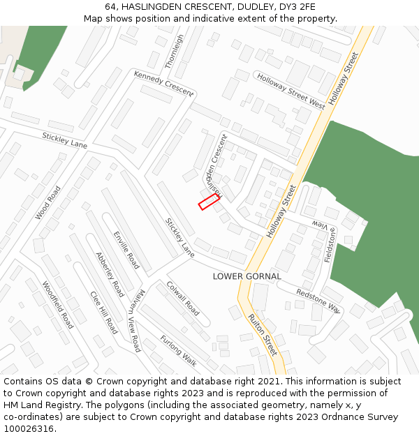 64, HASLINGDEN CRESCENT, DUDLEY, DY3 2FE: Location map and indicative extent of plot