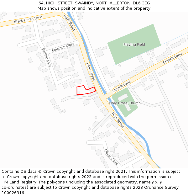 64, HIGH STREET, SWAINBY, NORTHALLERTON, DL6 3EG: Location map and indicative extent of plot