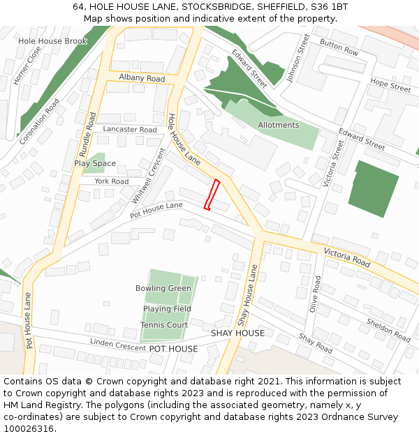64, HOLE HOUSE LANE, STOCKSBRIDGE, SHEFFIELD, S36 1BT: Location map and indicative extent of plot