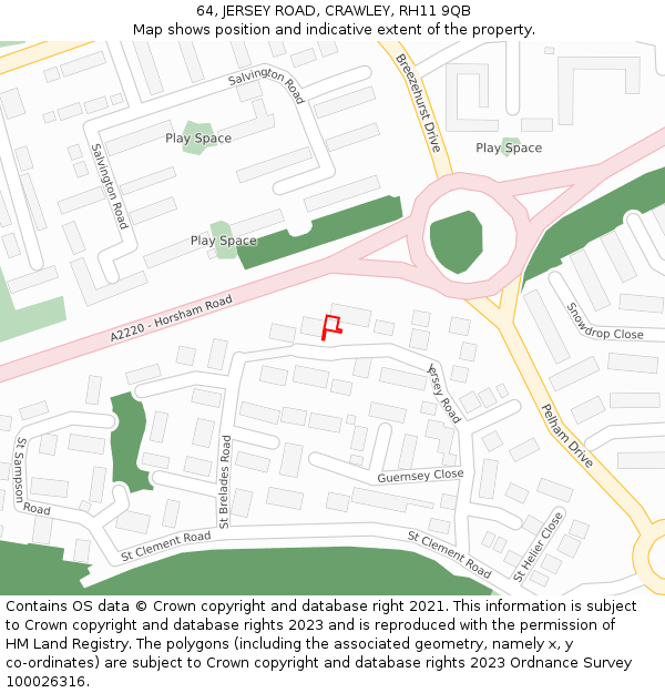 64, JERSEY ROAD, CRAWLEY, RH11 9QB: Location map and indicative extent of plot