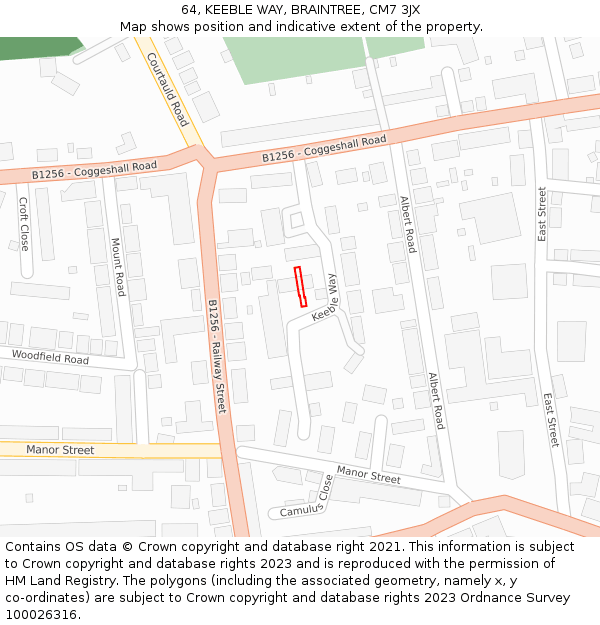 64, KEEBLE WAY, BRAINTREE, CM7 3JX: Location map and indicative extent of plot