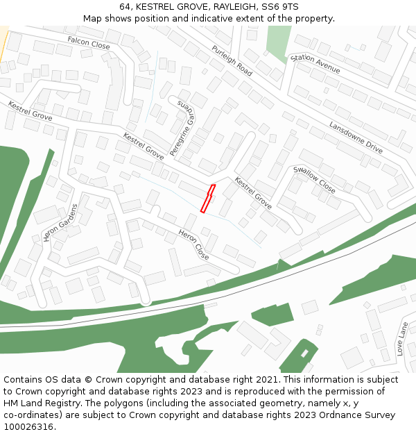 64, KESTREL GROVE, RAYLEIGH, SS6 9TS: Location map and indicative extent of plot