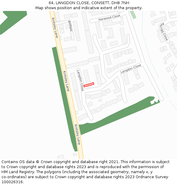 64, LANGDON CLOSE, CONSETT, DH8 7NH: Location map and indicative extent of plot