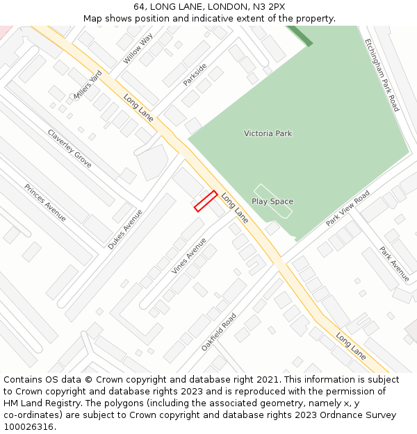 64, LONG LANE, LONDON, N3 2PX: Location map and indicative extent of plot